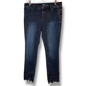 NY&Co Soho Jeans Size 10 Blue Dark Wash Lace Trim Skinny Ankle Denim Jeans